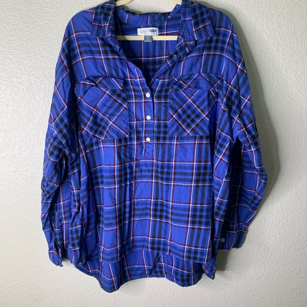OLD NAVY XXL Boyfriend Flannel Blue Plaid Q210
